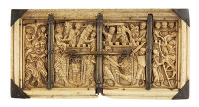 Lot 493 - RARE AND IMPORTANT FRENCH GOTHIC IVORY COMPOSITE CASKET