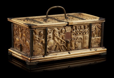 Lot 493 - RARE AND IMPORTANT FRENCH GOTHIC IVORY COMPOSITE CASKET