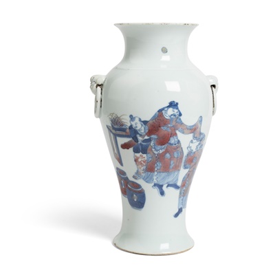 Lot 240 - BLUE AND WHITE WITH UNDERGLAZED-RED BALUSTER VASE