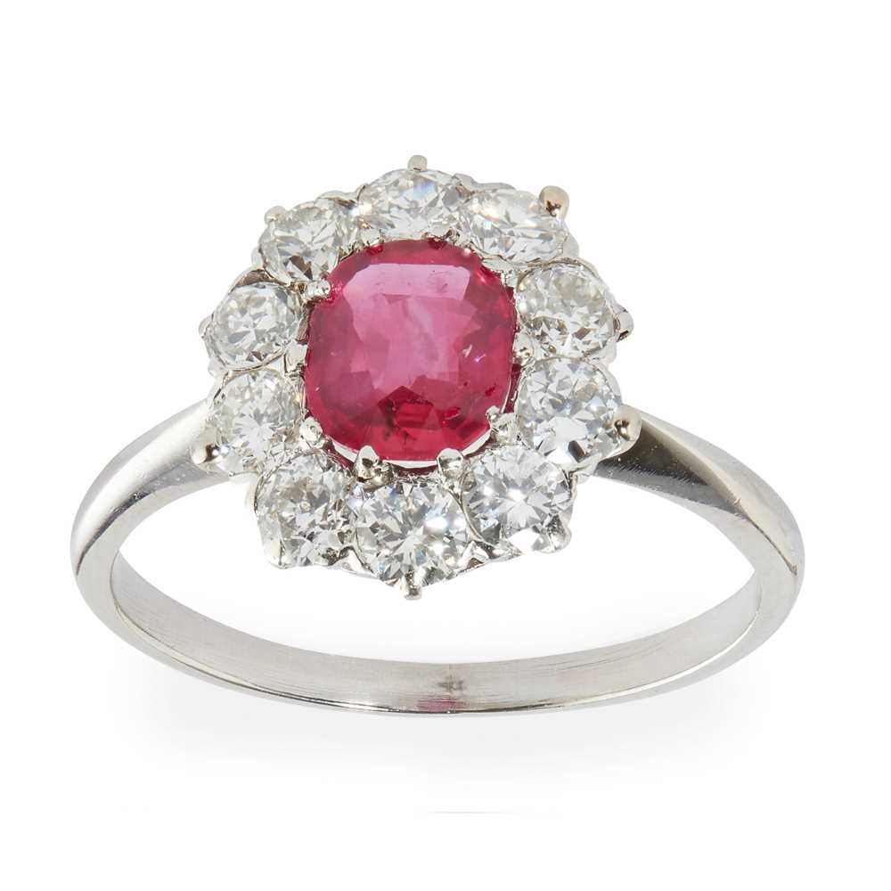 Lot 11 - A Burmese ruby and diamond cluster ring