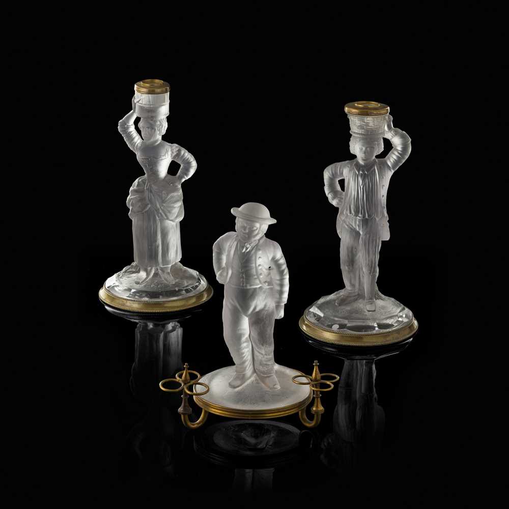 Lot 22 - THREE MOULDED AND FROSTED GLASS FIGURES BY JOHN FORD, HOLYROOD GLASS WORKS