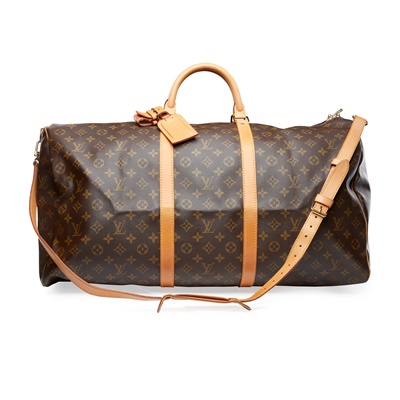 Sold at Auction: Louis Vuitton, Louis Vuitton Logo Story Keepall  Bandouliere Duffle Bag
