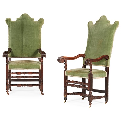 Lot 138 - PAIR OF WILLIAM AND MARY STYLE WALNUT ARMCHAIRS