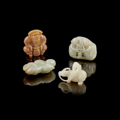 Lot 64 - GROUP OF FOUR 'FIGURAL' JADE CARVINGS