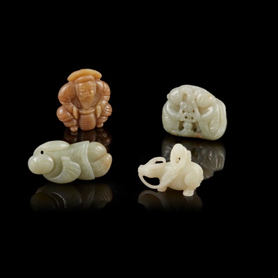Lot 64 - GROUP OF FOUR 'FIGURAL' JADE CARVINGS