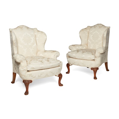 Lot 90 - PAIR OF GEORGE II STYLE WING ARMCHAIRS