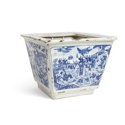 Lot 234 - BLUE AND WHITE 'BOYS AT PLAY' JARDINIERE