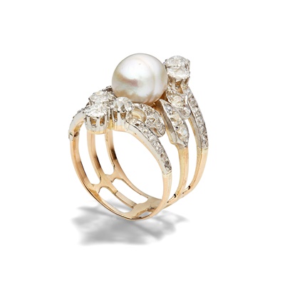 Lot 1 - An early 20th century natural pearl and diamond ring