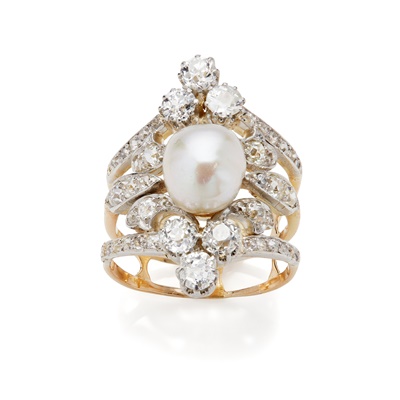Lot 1 - An early 20th century natural pearl and diamond ring