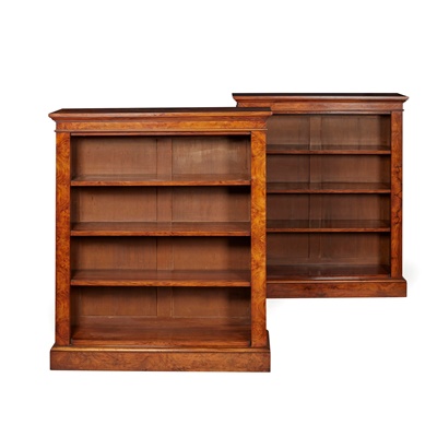 Lot 441 - PAIR OF VICTORIAN WALNUT OPEN BOOKCASES