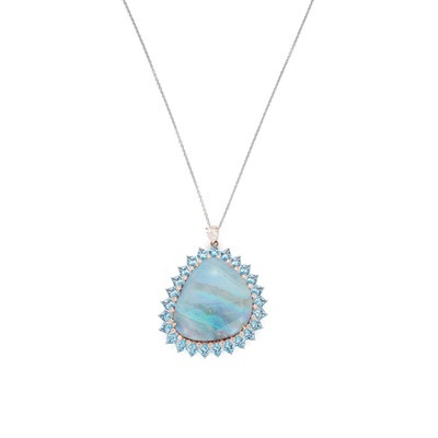 Lot 100 - An opal, topaz and diamond pendant
