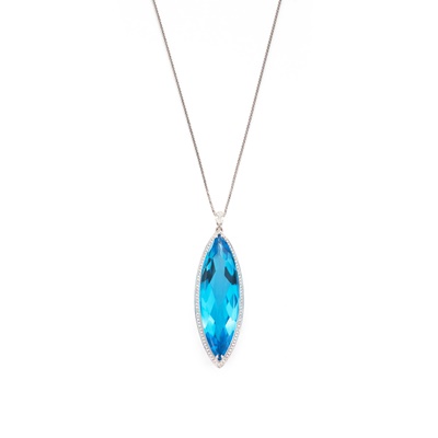 Lot 101 - A blue topaz and diamond pendant