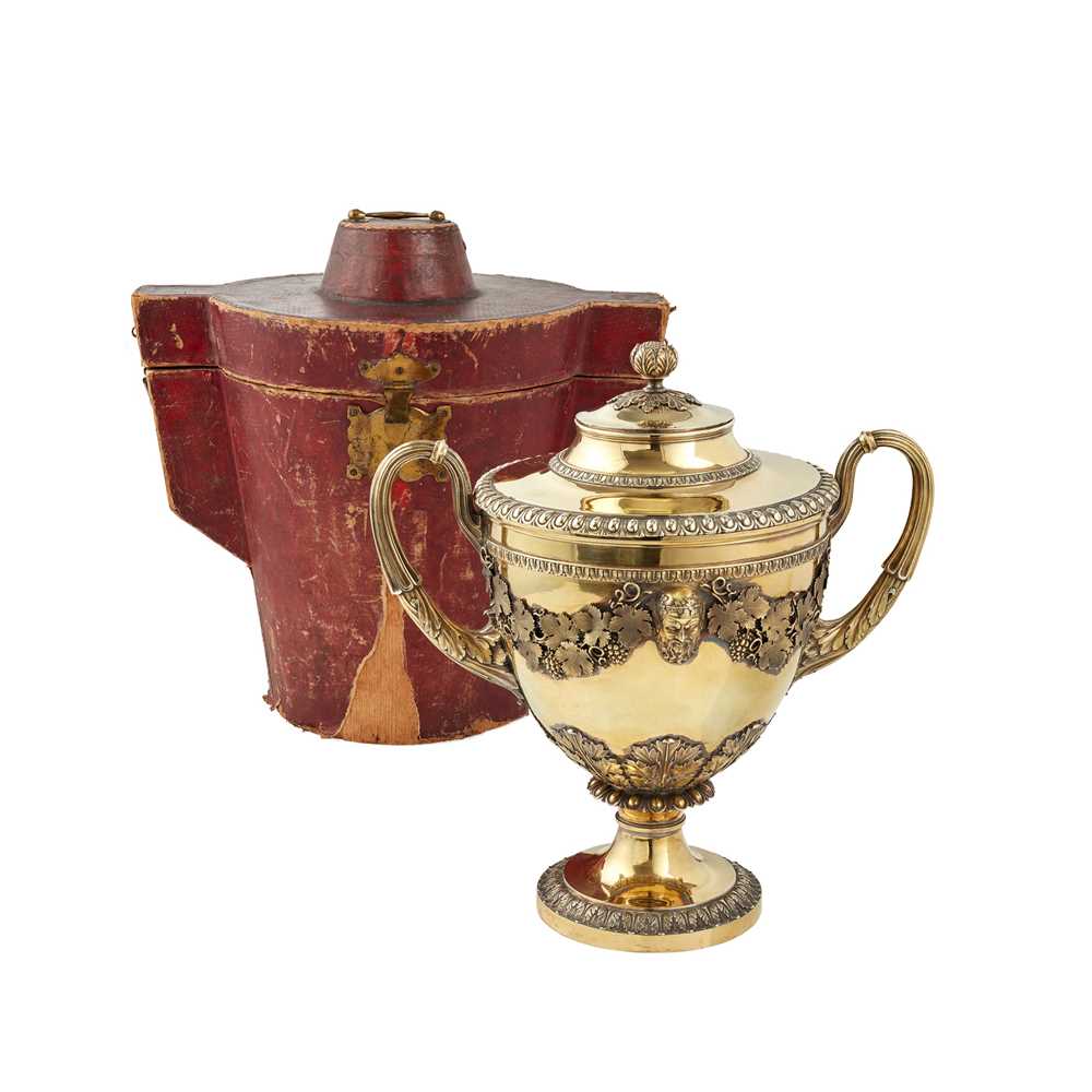 Lot 335 - An impressive cased George III silver-gilt twin handled cup and cover