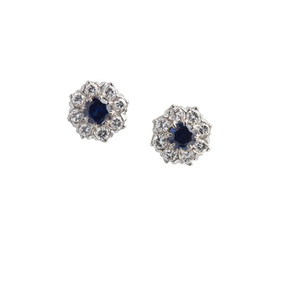 Lot 8 - A pair of sapphire and diamond cluster earrings