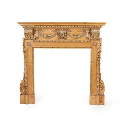 Lot 74 - GEORGE II STYLE CARVED AND PAINTED PINE FIRE SURROUND