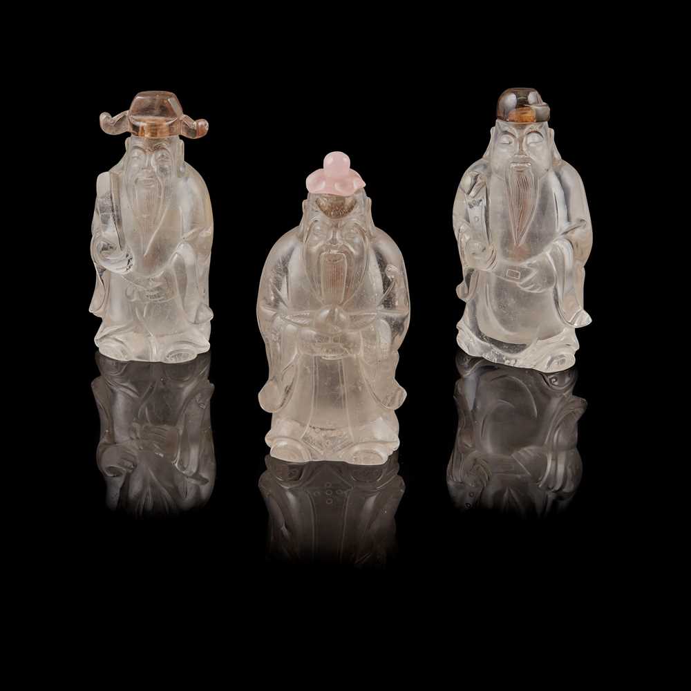 Lot 142 - GROUP OF THREE ROCK CRYSTAL SNUFF BOTTLES