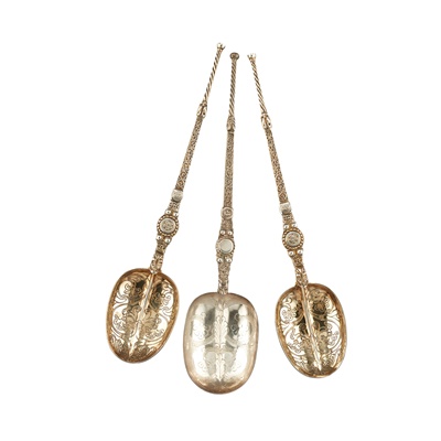 Lot 189 - A PAIR OF SILVER GILT REPRODUCTION ANOINTING SPOONS
