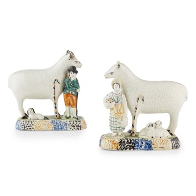 Lot 321 - PAIR OF YORKSHIRE PEARLWARE FIGURES OF A RAM AND A SHEEP