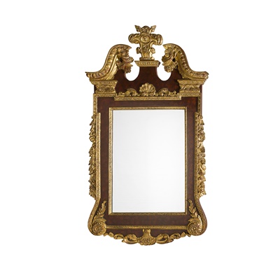 Lot 86 - GEORGIAN STYLE STAINED MAHOGANY AND GILTWOOD MIRROR