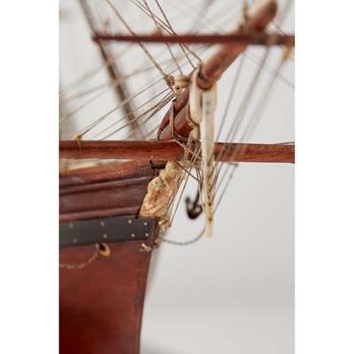 Lot 306 - FINE FRENCH PRISONER-OF-WAR MAHOGANY AND BONE MODEL OF A BARQUE