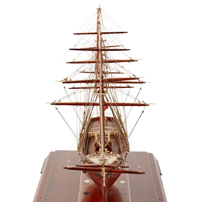 Lot 306 - FINE FRENCH PRISONER-OF-WAR MAHOGANY AND BONE MODEL OF A BARQUE
