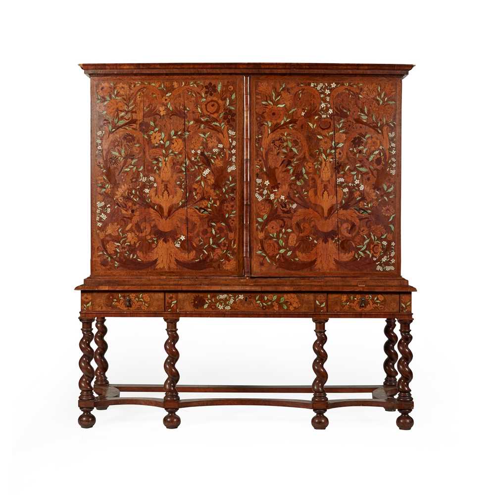 Lot 199 - DUTCH WALNUT AND  FLORAL MARQUETRY CABINET-ON-STAND, IN THE MANNER OF VAN MECKEREN