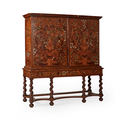 Lot 199 - DUTCH WALNUT AND  FLORAL MARQUETRY CABINET-ON-STAND, IN THE MANNER OF VAN MECKEREN