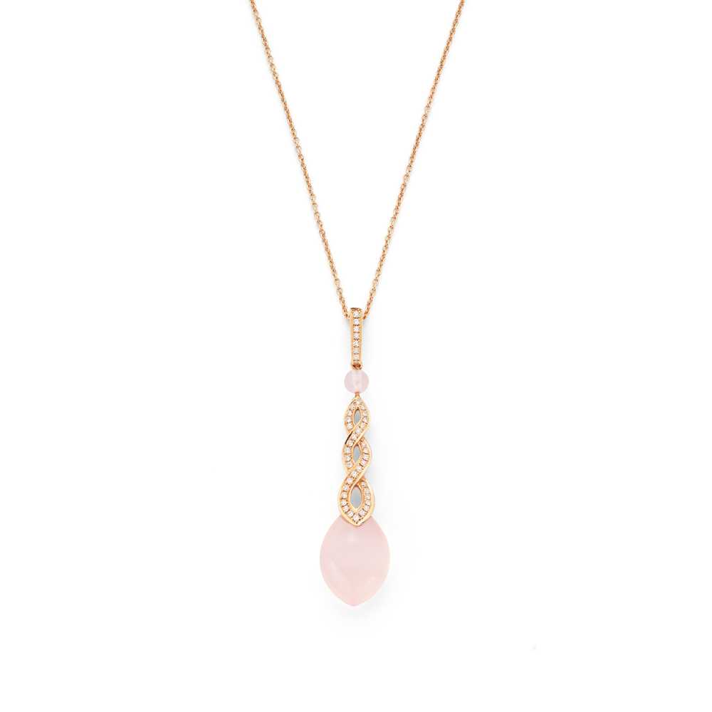 Lot 109 - A rose quartz and diamond pendant necklace