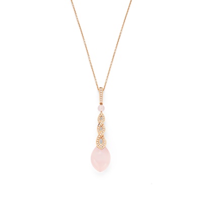 Lot 109 - A rose quartz and diamond pendant necklace
