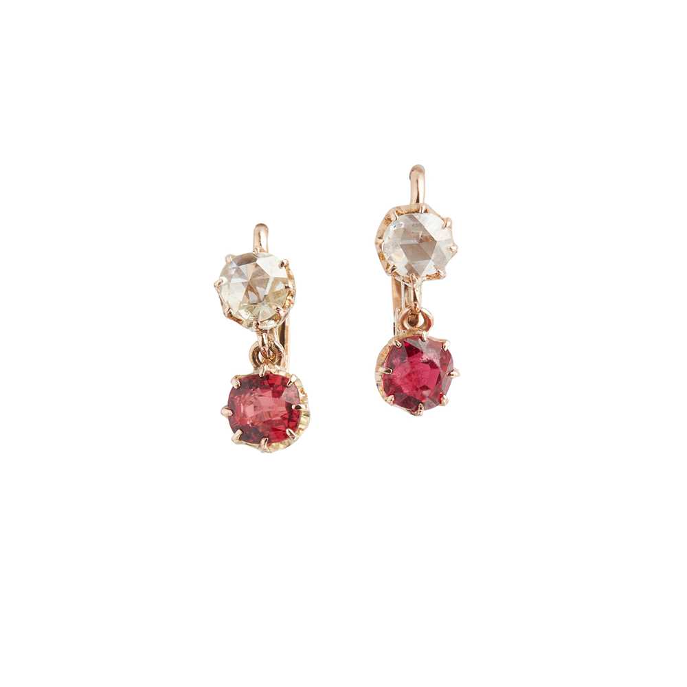 Lot 33 - A pair of spinel and diamond set earrings