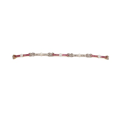 Lot 40 - A diamond, ruby and pearl set bracelet