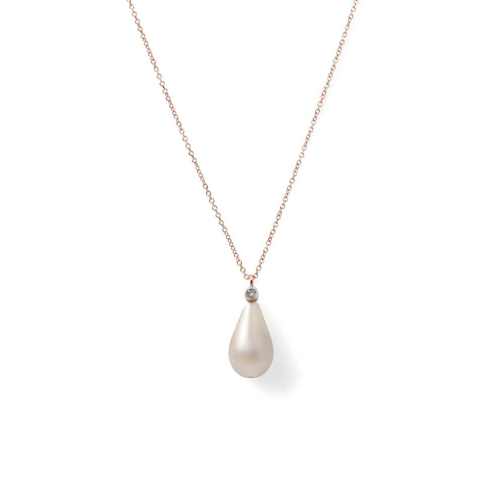 Lot 55 - A natural pearl and diamond set pendant