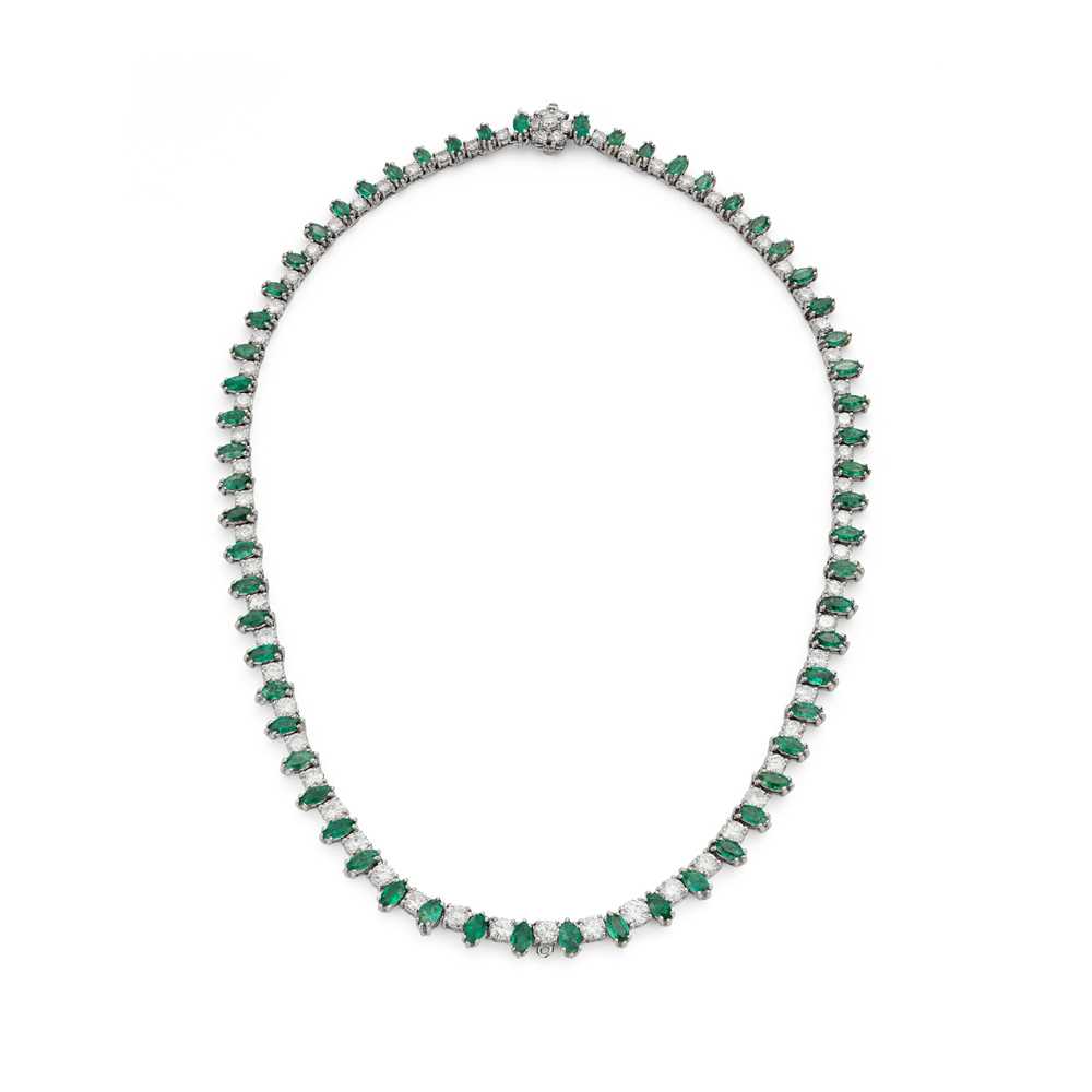 Lot 60 - An emerald and diamond line necklace