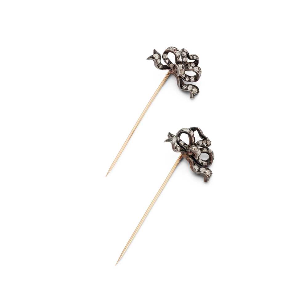 Lot 2 - A pair of late 19th century diamond-set bows