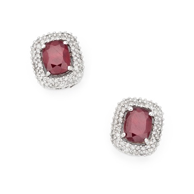 Lot 85 - A pair of ruby and diamond earrings