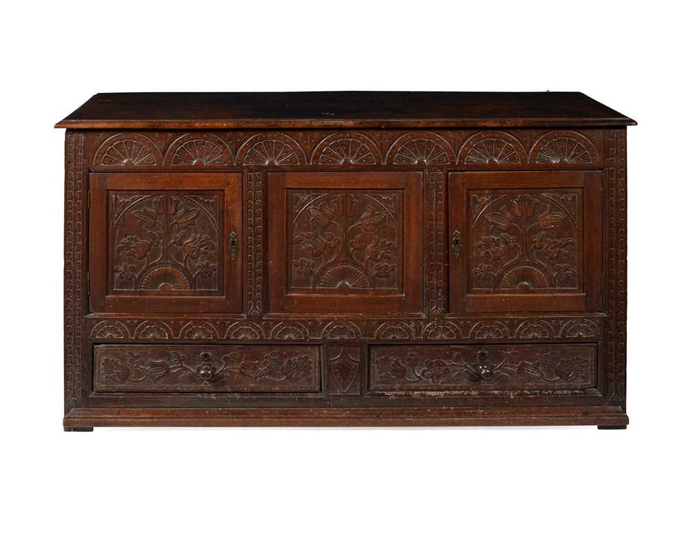 Lot 3 - CARVED OAK MULE CHEST