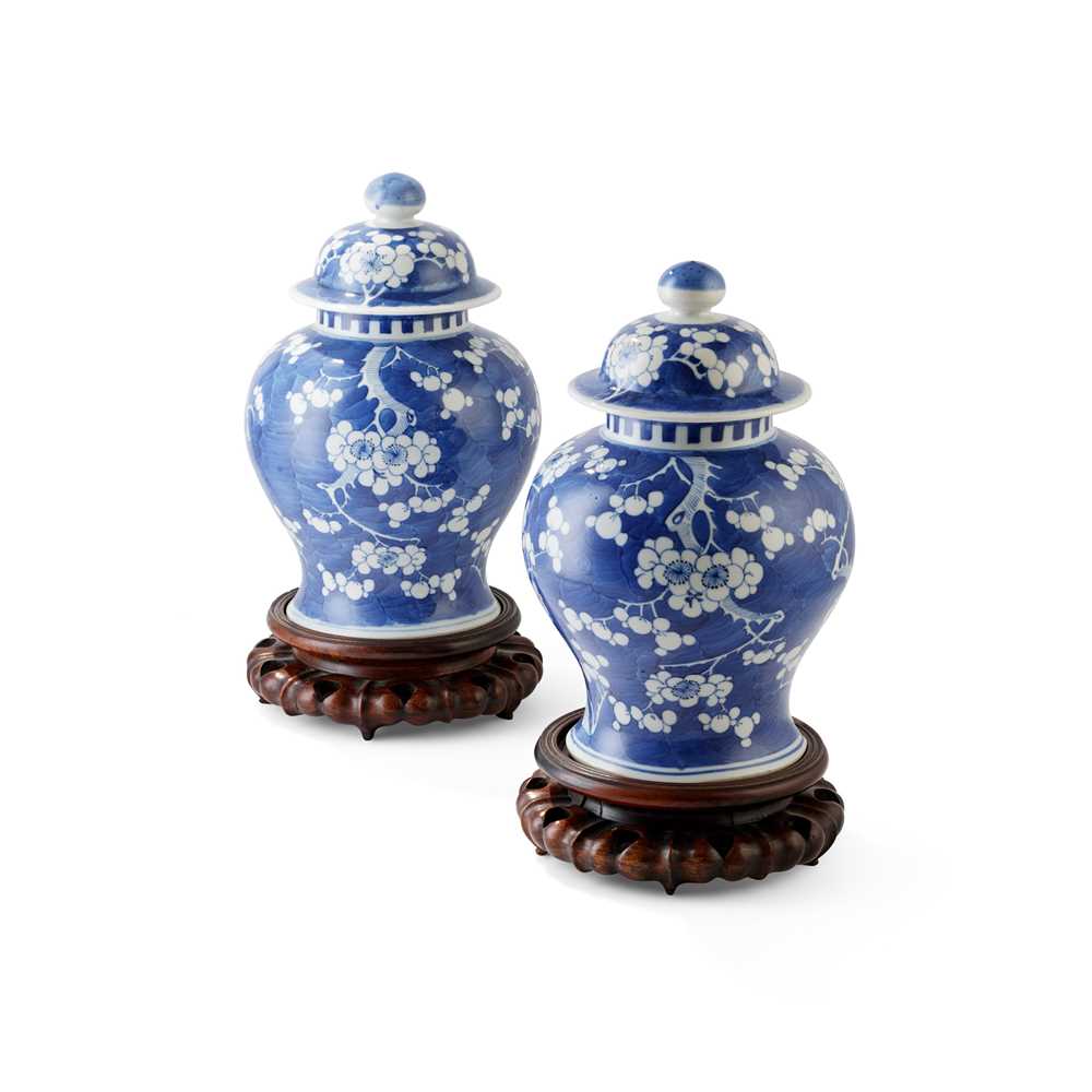 Lot 153 - PAIR BLUE AND WHITE LIDDED JARS