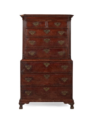 Lot 25 - GEORGE II PROVINCIAL OAK CHEST-ON-CHEST