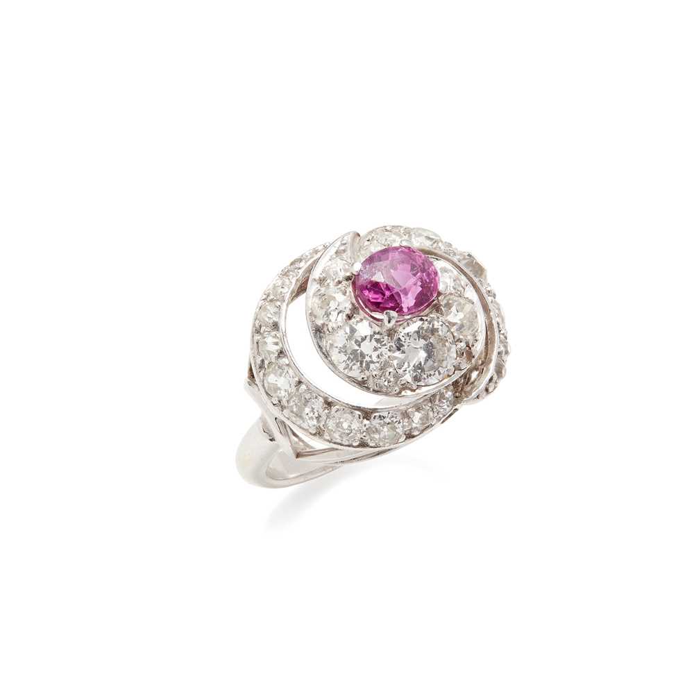 Lot 36 - A pink sapphire and diamond set ring