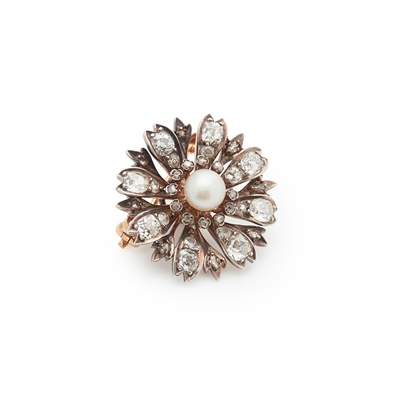 Lot 4 - A French late 19th century pearl and diamond brooch