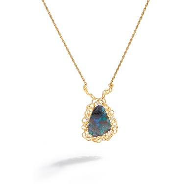 Lot 81 - A boulder opal and diamond-set necklace, by David Deakin, circa 1975