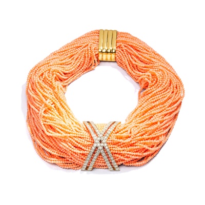 Lot 41 - A coral and diamond-set necklace