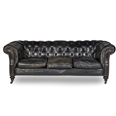 Lot 386 - VICTORIAN LEATHER UPHOLSTERED CHESTERFIELD SOFA