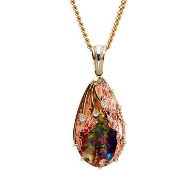 Lot 50 - A boulder opal and diamond pendant