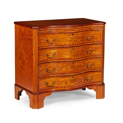 Lot 104 - GEORGIAN STYLE SATINWOOD AND MARQUETRY SERPENTINE CHEST OF DRAWERS