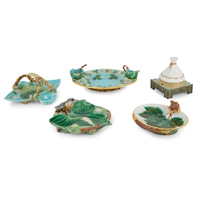 Lot 415 - GROUP OF FIVE VICTORIAN MAJOLICA SERVING PIECES BY GEORGE JONES