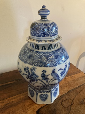 Lot 6 - A DELFT WARE BLUE AND WHITE BALUSTER JAR AND COVER