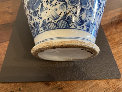 Lot 6 - A DELFT WARE BLUE AND WHITE BALUSTER JAR AND COVER