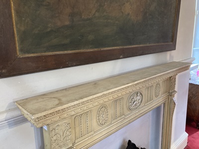 Lot 180 - A LATE GEORGIAN PAINTED PINE AND GESSO FIRE SURROUND