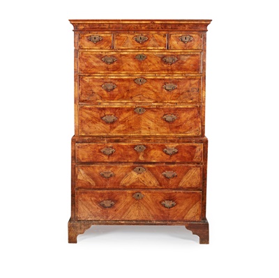 Lot 103 - A GEORGE I WALNUT AND CROSSBANDED CHEST ON CHEST